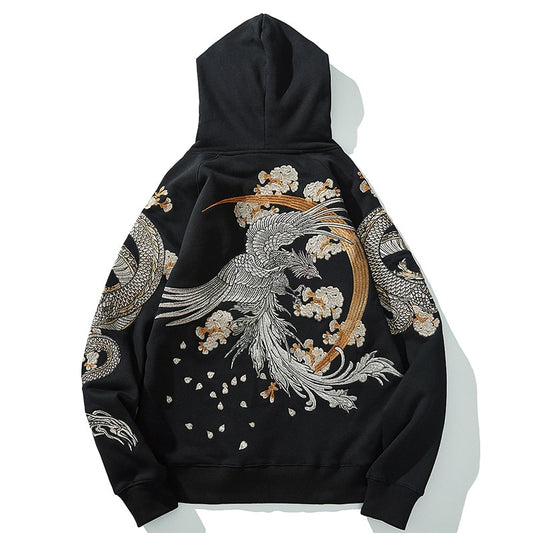 Aolamegs Wholesale Link Men's Hip Hop Hoodies Chinese Dragon Embroidery Sweatshirt Harajuku Hooded Pullover High Street