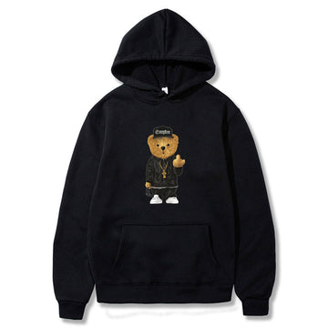 Harajuku Toy Bear Print Hooded Sweatshirts Streetwear Hip Hop Casual Pullover Hoodies 2021 Mens Fashion Outwear Clothing Men