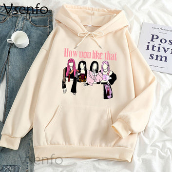 Korean Style How You Like That Hoodies Sweatshirts Women Female Harajuku Pullover Cute Hoodie Kawaii Clothes Woman Streetwear