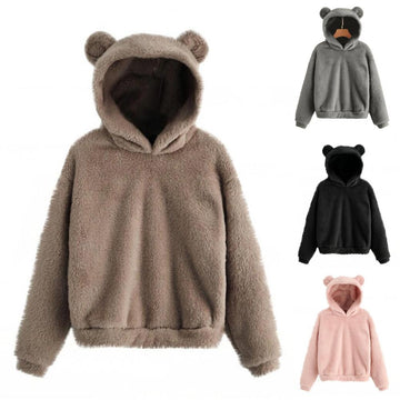 Autumn Winter Women&#39;s Hoodies Winter Women Long Sleeve Rabbit Ear Hood Sweatshirt Cute Plush Warm Casual Hoodie Tops