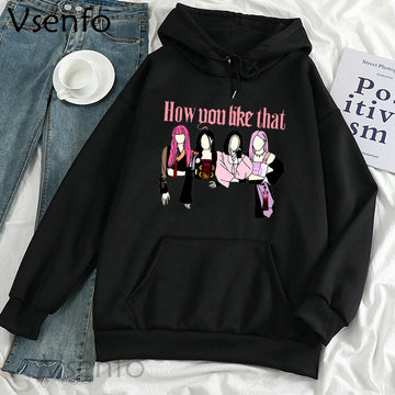 Korean Style How You Like That Hoodies Sweatshirts Women Female Harajuku Pullover Cute Hoodie Kawaii Clothes Woman Streetwear