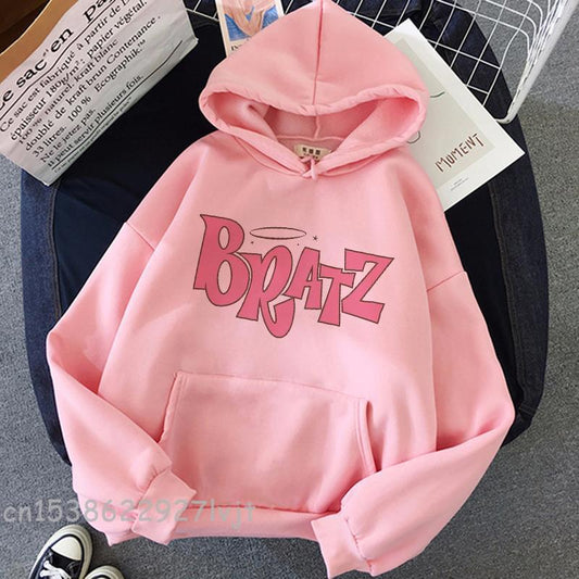 Bratz Letter Hoodie Sweatshirt Harajuku Women Popular Pink Fashion HipHop Clothes Aesthetic Oversized Hoodies Pure Cotton