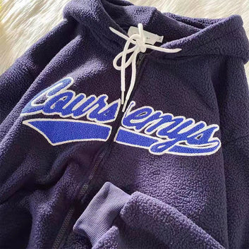 New Polar Fleece Hoodies Women Casual Embroidery Clothes for Teens Sweatshirts Vintage Pink Tops Retro Winter Women Hoodie