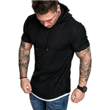 Men Stylish Short Sleeve Tee Shirts Casual Hooded Hoodie Summer Shirt Top