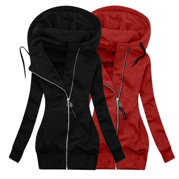 Hoodie Coats Elastic Cuffs Pure Color Hooded Warm Sweatshirt Coat Long Winter Coat Windproof Zipper Closure Warm Jacket