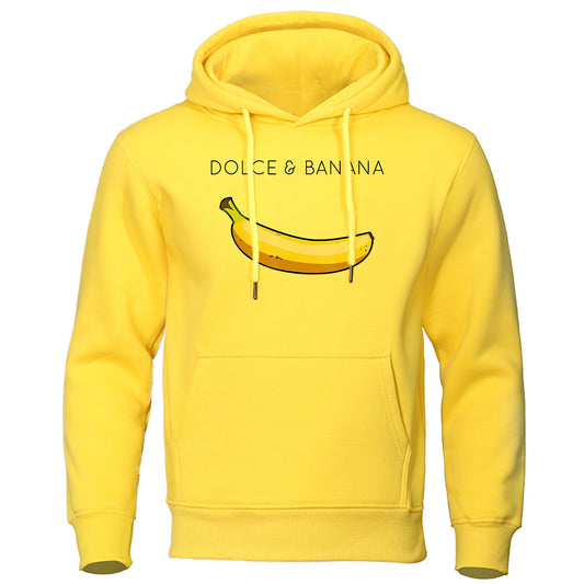 Dolce & Banana Printing Men's Sweatshirt Fashion Casual Hoodies Autumn Loose Pullover Tops Pocket Fleece Warm Sportswear Male