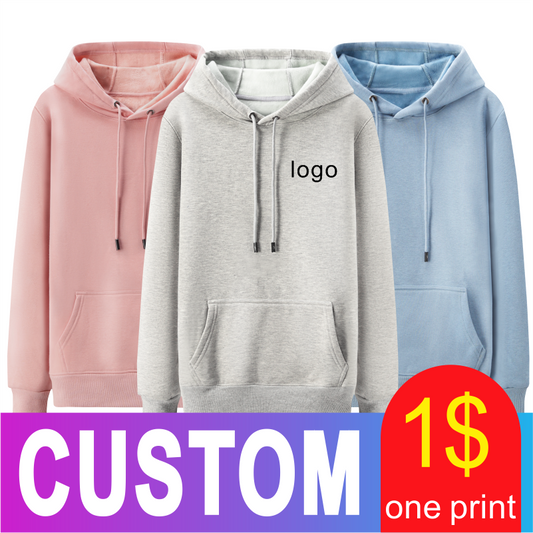 Customize with Own Logo Embroidery Hoodie Plain Unisex Sweatshirt 3D Print Personalized Team Family Long Sleeve Cotton Clothing