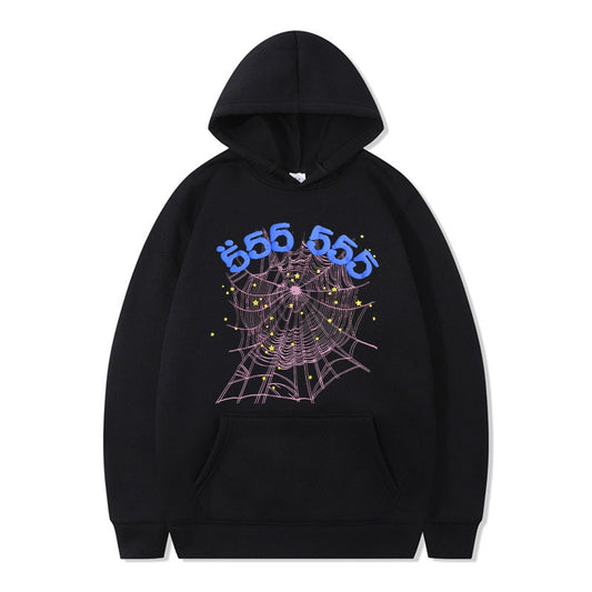 Fashion Creativity Sp5der 555555 Angel Number Hoodie Men Women Spider Web Pattern Hooded Sweatshirt Unisex Loose Clothing Tops