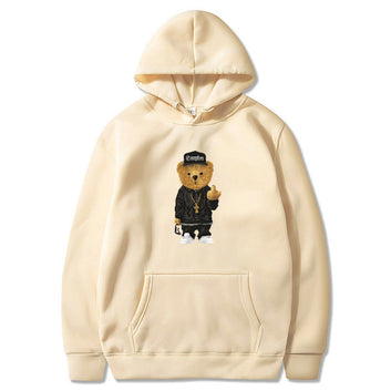 Harajuku Toy Bear Print Hooded Sweatshirts Streetwear Hip Hop Casual Pullover Hoodies 2021 Mens Fashion Outwear Clothing Men