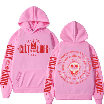 Anime Cartoon Game Cult of The Lamb Double Sided Graphic Hoodie Men Women Fleece Cotton Oversized Sportswear  Funny Sweatshirt