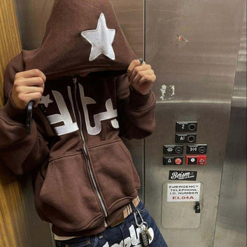 Y2k Hooded Sweatshirt Hip Hop Five Pointed Star Oversized Hoodie Men Women 2023 New Fashion Casual Punk Loose Jacket Streetwear