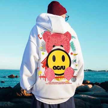 Men&#39;s Hip Hop Bear Printing Graphic Hoodies Oversized Hooded Sweatshirts Autumn Casual Couples y2k Clothes Hombre Streetwear