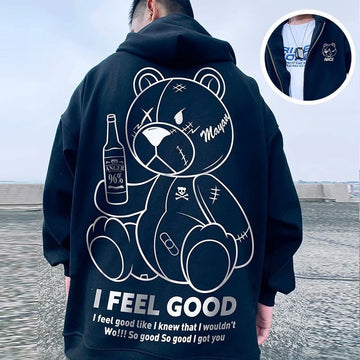 Men&#39;s Harajuku Fashion Hoodies Beer Bear Print Kawaii Sweatshirts Zipper Hip Hop Streetwear 2022 Autumn Casual Oversized Hoody