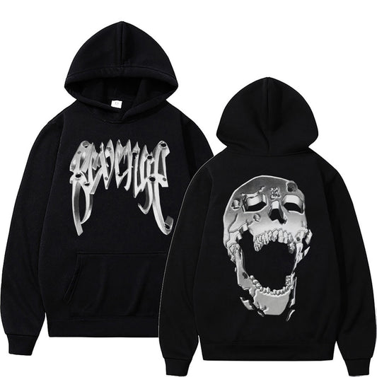 Vintage Revenge Skull Graphic Print Hoodie Streetwear Hip Hop Rap Chief Keef Sweatshirts Men Women Fashion Fleece Loose Hoodies