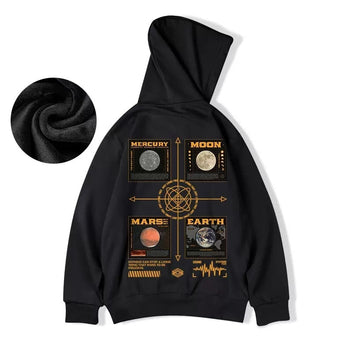 Planet Graphic Loose Fleece Hooded Sweatshirts for Men and Women Hip Hop Casual Oversized Hoodies y2k Streetwear Pullover Hoody