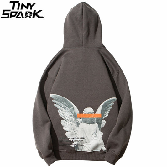 Mens 2023 Hip Hop Streetwear Harajuku Pullover Angel God Printed Hoodie Pocket Cotton Fleece Pullover Grey Hooded Sweatshirt