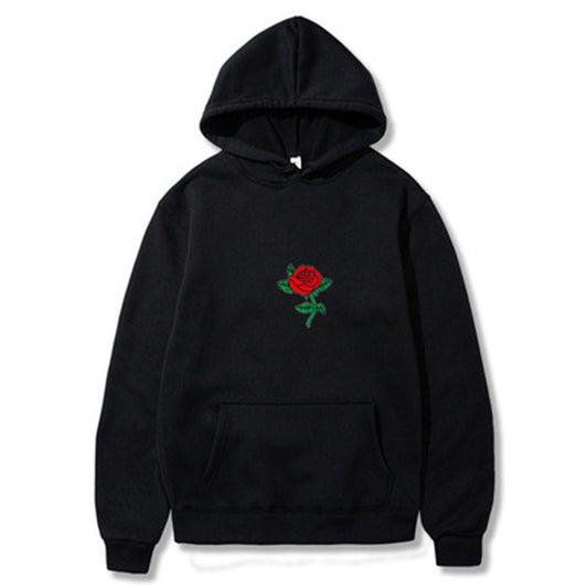 Harajuku Hoodie Sweatshirt Men Fashion Streetwear Rose flower Print Hoodies Tops Pullover mens hoody Hooded Sweatshirt clothes