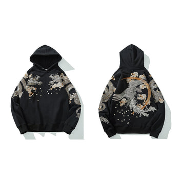 Aolamegs Wholesale Link Men's Hip Hop Hoodies Chinese Dragon Embroidery Sweatshirt Harajuku Hooded Pullover High Street