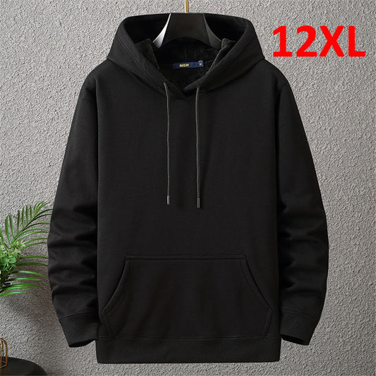 Solid Color Hoodies Men 12XL 10XL Plus Size Hoodies Autumn Winter Thick Fleece Hoodie Male Big Size 12XL Hooded Pullover Black