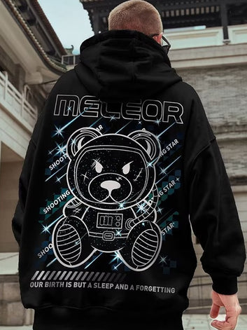 Meteor Bear Graphic Hoodies Oversized Men's Streetwear Hooded Sweatshirt Male Harajuku Fashion Pullover Hoodie y2k Clothes