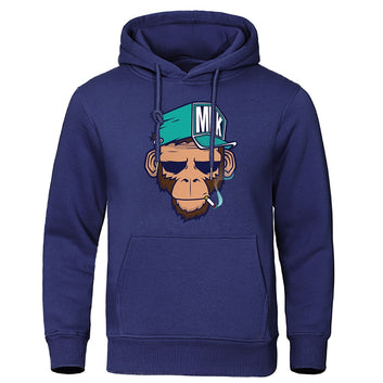 European American Style Personality Smoking Monkey Hoodie Mens Fashion Loose Sweatshirt Fashion Hoodies Casual Fleece Streetwear