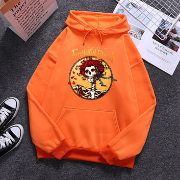 Grateful Dead Skull With Rose Wreath Print Men Streetwear High Street Personality Hoodies Oversize O-Neck Pullover Male Clothing