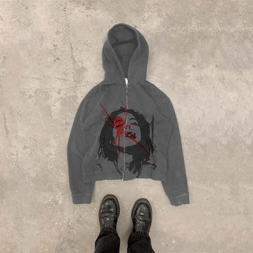 Goth Spider Print Hoodies Women Clothing High Street Harajuku Vintage Zip Up Hoodie Woman Casual Sweatshirt Hoodie Clothes Tops