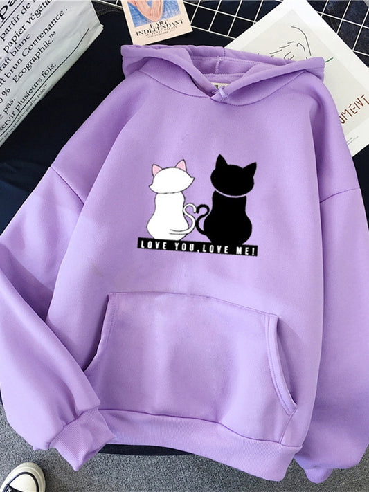 2022 Streetwear Hoodies Women Sweatshirt Autumn Spring Long Sleeve Harajuku Cat Print Sweatshirts Casual Pullover sudadera mujer