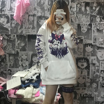 HOUZHOU Cartoon Hoodies Kawaii Gothic Harajuku Oversized Sweatshirt Kpop Graphic Y2k Hoodie Fashion Streetwear Long Sleeve Tops