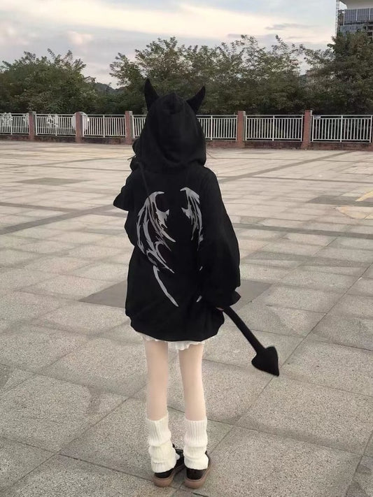 QWEEK Gothic Harajuku Zip Up Hoodies Women Mall Goth Tops Japanese Streetwear Kawaii Hooded Sweatshirt 2022 Autumn Pullovers