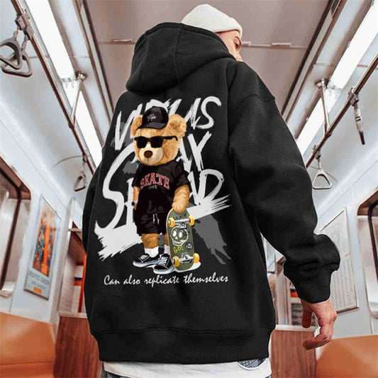 Skate Bear Anime Print Hoodies Men and Women Oversize Streetwear Harajuku Fasion Casual Hooded Sweatshirt y2k Hoodie Clothes