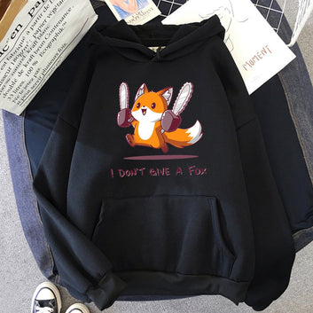 I Don't Give A Fox Cute Animal Kawaii Hoodie Mens Loose Fleece Pullover Hip Hop Hoodies Streetwear Cartoon Women Men Sweatshirts