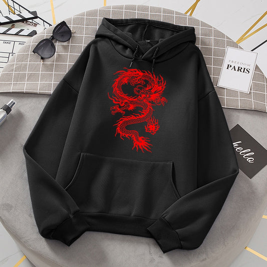 Red Dragon Fashion Sweat Printing Men's Hoody Oversize Loose Sweatshirts Autumn Fleece Hoodies Fashion Casual Clothing Men New