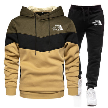 Funny DIY Men Hoodies Sweatshirt+Sweatpants Suit New Autumn Winter Sportswear Sets Patchwork Men's Hooded Pullover Jacket Set