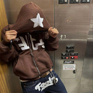 2023 Y2K Zipper Hoodies Men Fashion Star Graphics Print Hooded Sweatshirts Mens Sport Coat Harajuku Gothic Oversized Male Jacket