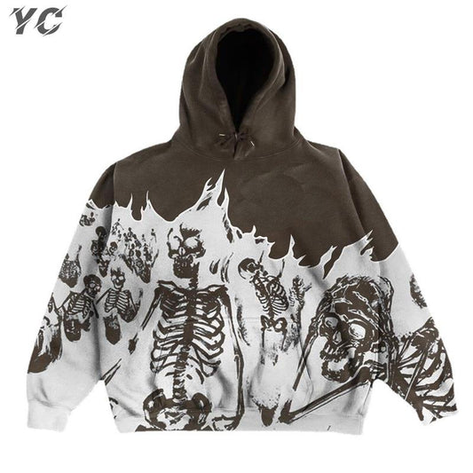 Vintage Anime Women Skull Print Gothic Hoodies Y2k Zip Up Unisex Coat Pullovers Men Streetwear Harajuku Hoody Sweatshirts Female