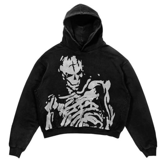 Skull Print Pullover Sweatshirt Women's Street Retro Hooded Womens Hoodie Millennial Style Cotton Print All-match Sweatshirt