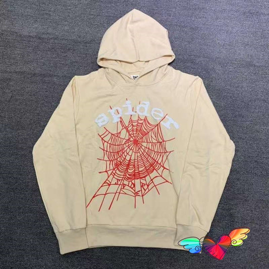 Khaki Young Thug Spider Hoodie 2022 Men Women 1:1 White Foam Print Red Cobweb Sp5der Hoodie Hip Hop 555555 Pullovers Sweatshirts