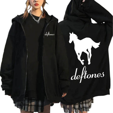 Deftones White Pony Zip Up Hoodie Hip Hop Rock Band Zipper Sweatshirt Harajuku Oversized Long Sleeve Hoodies Coats Streetwear