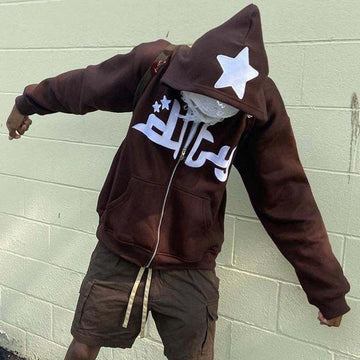 2023 Y2K Zipper Hoodies Men Fashion Star Graphics Print Hooded Sweatshirts Mens Sport Coat Harajuku Gothic Oversized Male Jacket