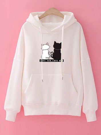 2022 Streetwear Hoodies Women Sweatshirt Autumn Spring Long Sleeve Harajuku Cat Print Sweatshirts Casual Pullover sudadera mujer