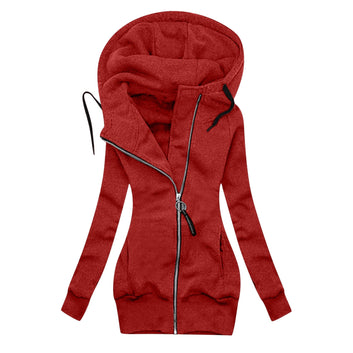 Hoodie Coats Elastic Cuffs Pure Color Hooded Warm Sweatshirt Coat Long Winter Coat Windproof Zipper Closure Warm Jacket