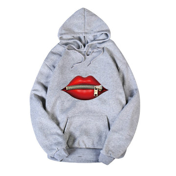 Fashion Women&#39;s Casual Red Lip Sweatshirts Long Sleeve Hooded 2020 Vintage Creativity zipper Lips Pullovers Warm Hoodies Women