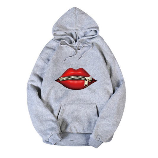 Fashion Women's Casual Red Lip Sweatshirts Long Sleeve Hooded 2020 Vintage Creativity zipper Lips Pullovers Warm Hoodies Women